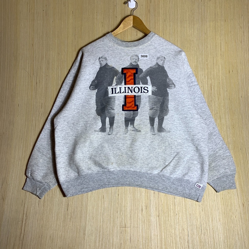 Vintage Illinois Sweater Extra Large Grey Long Sleeve Men's Graphic Print 90's